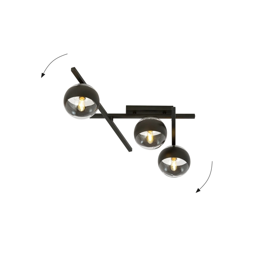 Plafoniera Moderna Teti Acciaio Nero 3 Luci E14 Ip20