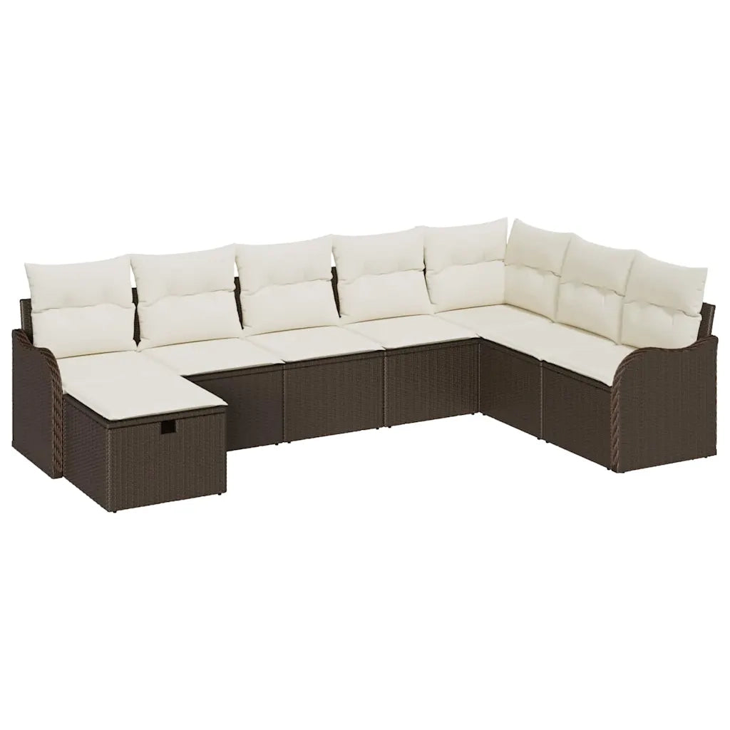 Set Divano da Giardino con cuscino 8 pcs Marrone Poly Rattan