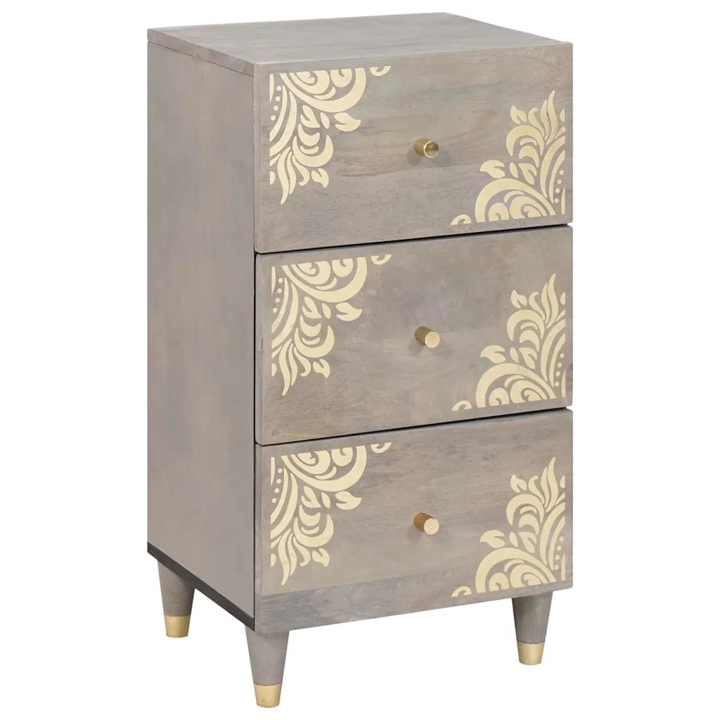 Credenza | Madia | Buffet da pranzo | Armadio da pranzo Grigio e Oro 40 x 33 x 75 cm Legno di mango massello