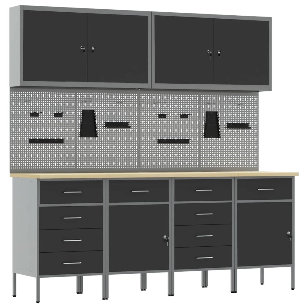 Mobile da lavoro 10 pcs Nero Legno ingegnerizzato e acciaio 3321488