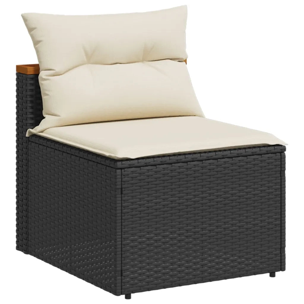Divano Giardino Senza Braccioli con Cuscini 2pz Nero Polyrattan 365832