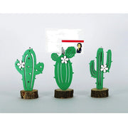 Trade Shop - Portafoto Cactus Fiore 3pz Base Legno Decorazione Segnaposto Segnatavolo Bomboniera -