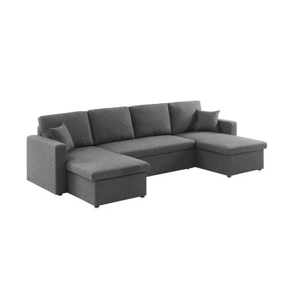 Divano letto panoramico in tessuto, 4 posti, grigio scuro