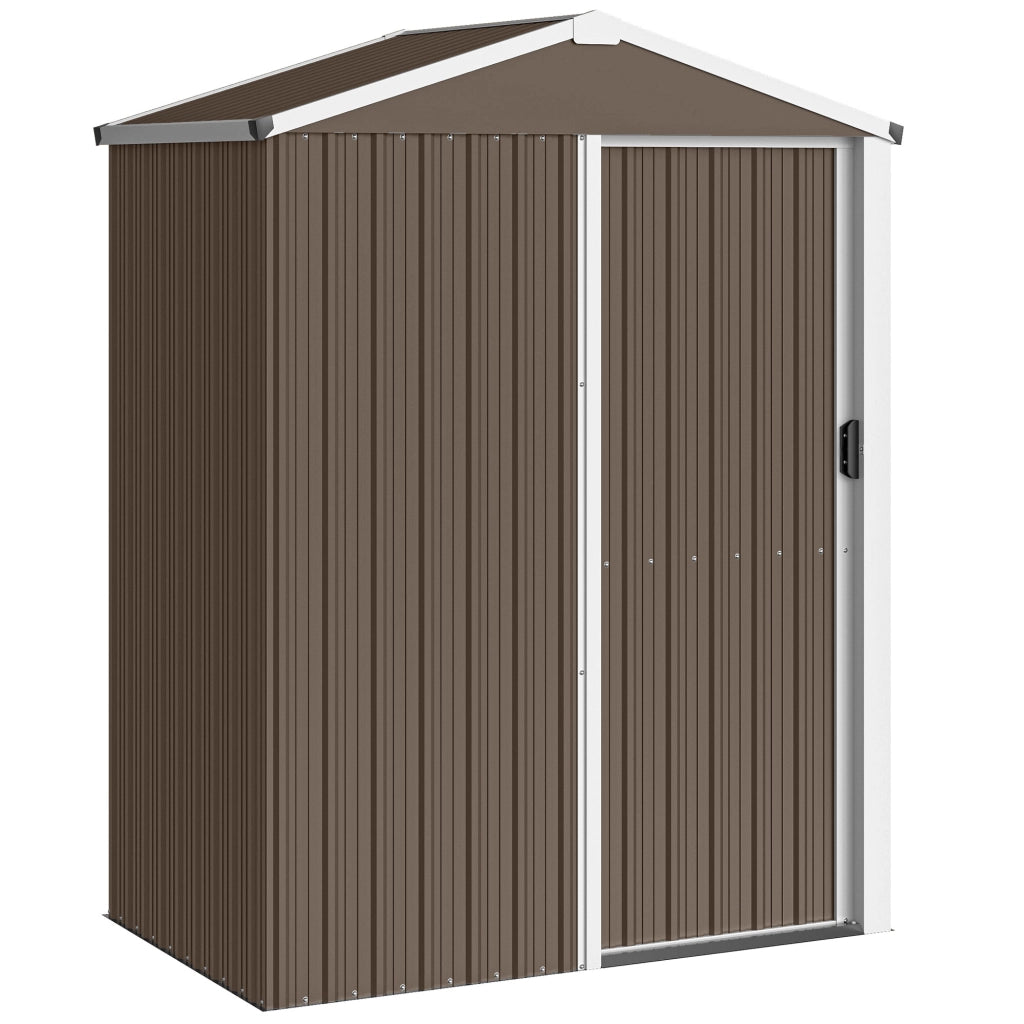 Casetta Box Porta Attrezzi da Giardino 136x87x179 cm Superficie 1.1m² con Porta Scorrevole Bloccabile in Acciaio Marrone