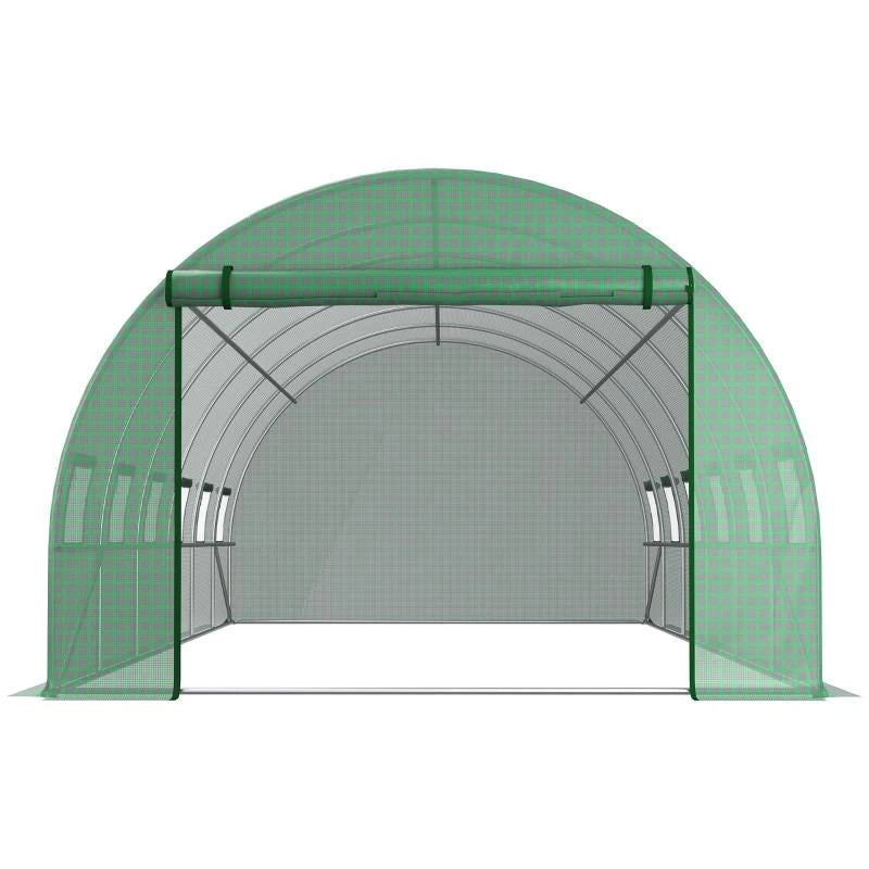 TELO PER SERRA IN PE CON 12 FINESTRE, PORTA AVVOLGIBILE E BORDI INTERRATI, 6X3X2 M, VERDE