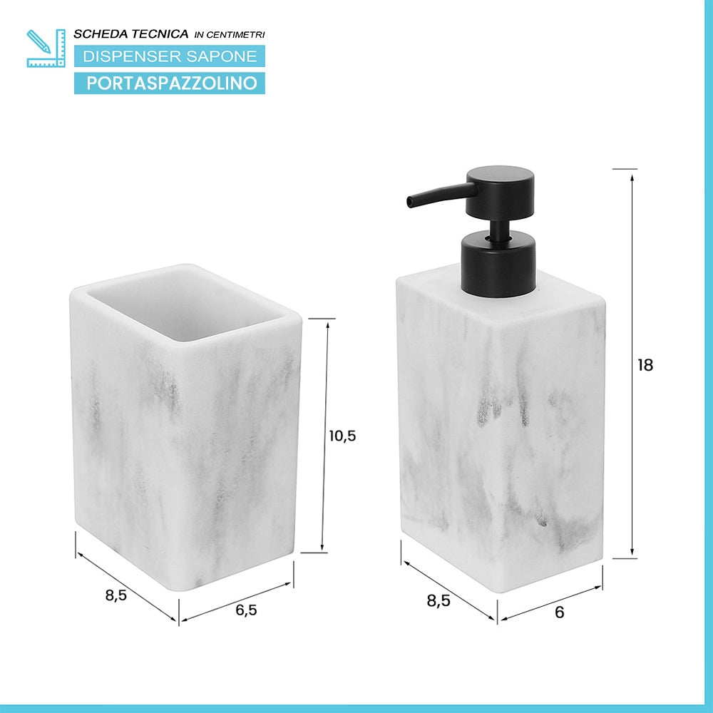 Set accessori bagno 4 pezzi in poliresina marmorizzata bianca Marmo