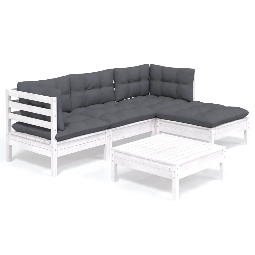 Set Divani da Giardino 5 pz con Cuscini Bianchi Legno di Pino 3096353