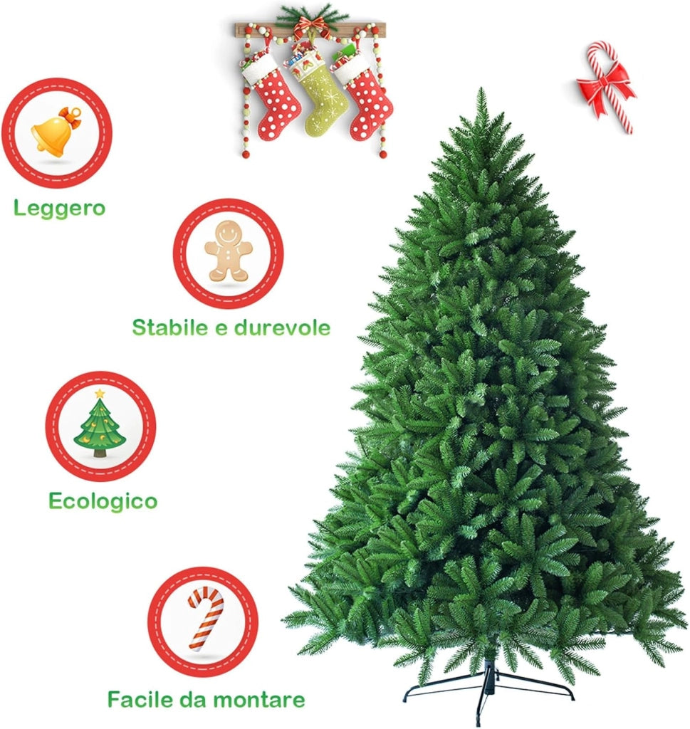 Albero di Natale Artificiale 150/180/225 cm, Albero di Natale con 600/1250/1968 Rami e Supporto in Metallo, Albero di Natale Realistico per Casa, Ufficio e Negozio (225 CM)