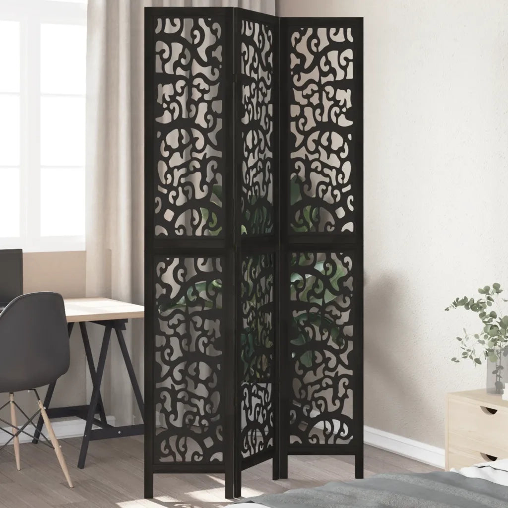 vidaXL Divisorio Ambienti 3 Pannelli Nero Legno Massello di Paulownia