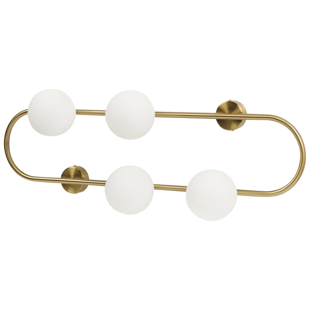 Lampada da parete con 4 luci a forma di globo e paralume in vetro base metallo dorato stile moderno