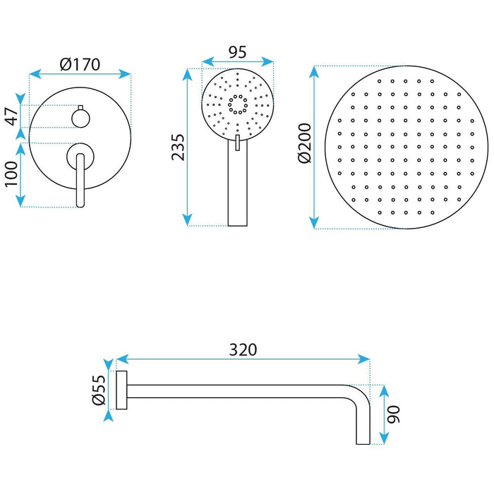 Set Doccia Da Incasso Rea Ontario Brush Nickel + Box