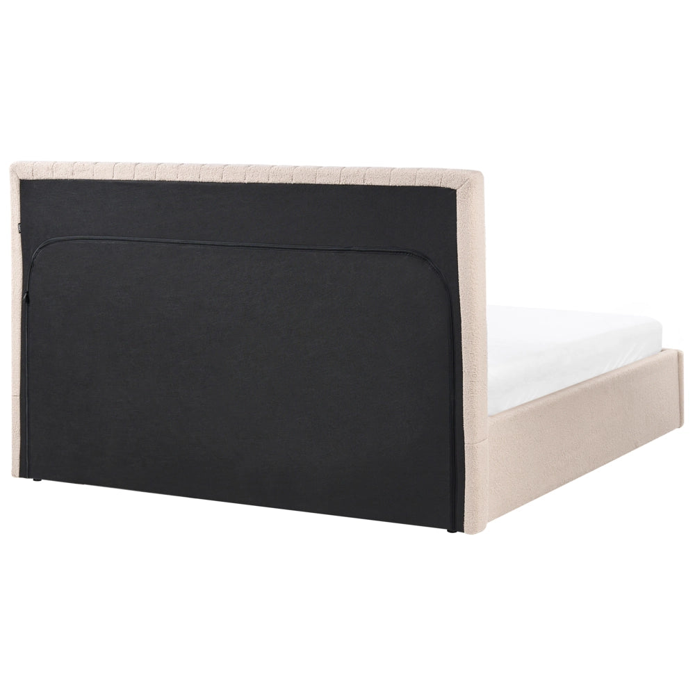 Letto matrimoniale Rivestimento bouclé beige 160 x 200 cm Testiera trapuntata Funzione contenitore