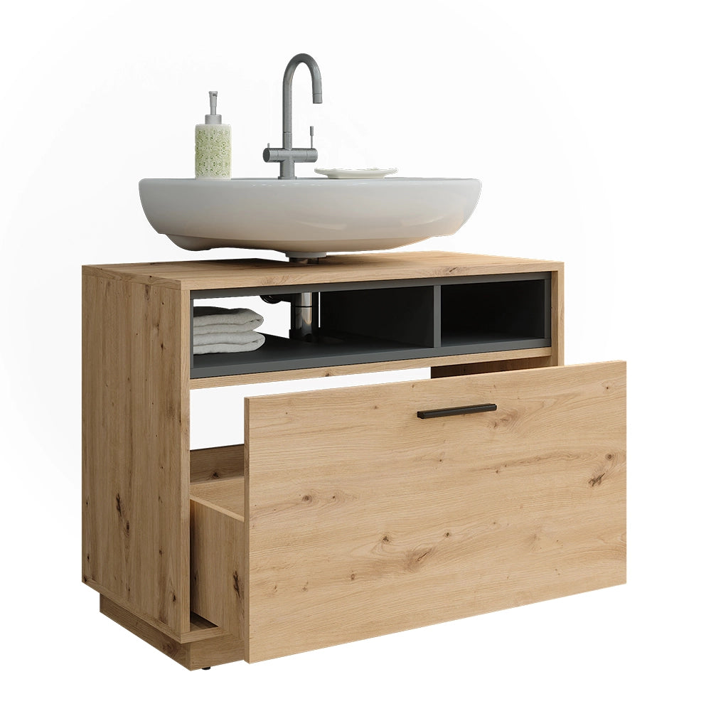 Vicco Mobiletto Rovere artigianale/antracite 80 x 64 cm con cassetto