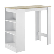 Bancone Tavolo Alto da Bar Kouvola con 3 Scomparti Aperti 110x50x103 cm - Bianco/Effetto Rovere [en.casa]