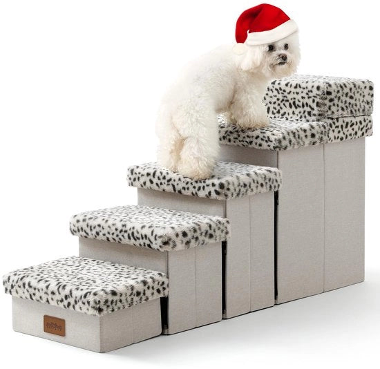 Trappola per Animali per Piccoli Cani con Spazio di Deposito, Trappola per Cani Pieghevole per Letti Elevati, Trappola per Cani, Scalino per Cani con Pavimento Antiscivolo, Impronta Zero, fino a 80 kg, 33 x 101 x 54 cm, 5 Gradini