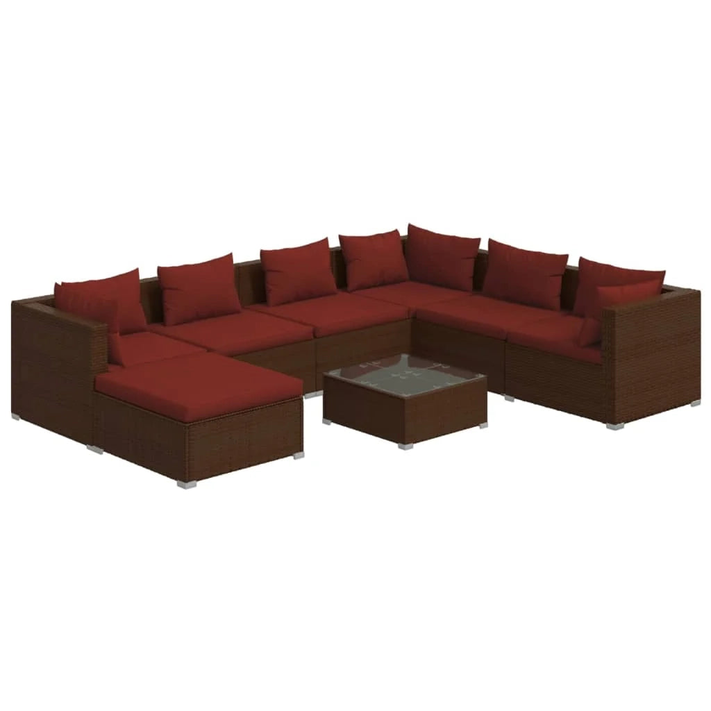 Set di mobili da giardino set da esterno 8 pz con cuscini poly rattan marrone 02_0017712