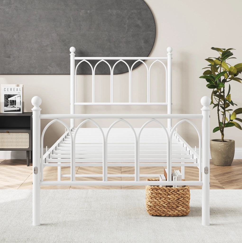 Letto singolo in ferro bianco con rete a doghe in metallo 208x90x102 cm