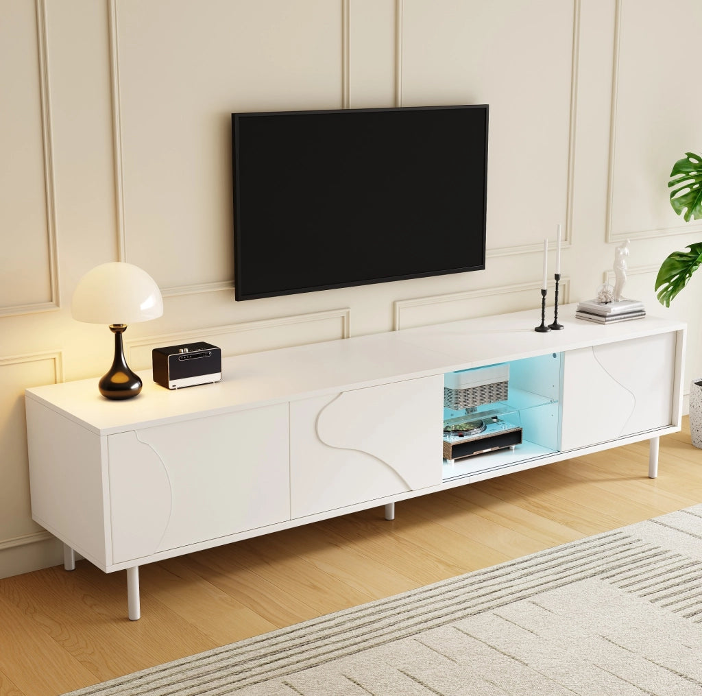 Mobile TV 180x40x45 cm con LED controllabile da app; ante scorrevoli; MDF; bianco