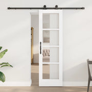 Porta Scorrevole con Set di Ferramenta 'ORKDAL'Bianco in Legno Massello e Vetro