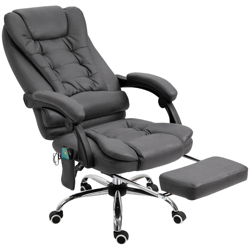 Sedia da ufficio ergonomica con massaggio e riscaldamento, poggiapiedi, schienale alto e braccioli grigio scuro