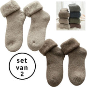 Sokkette calde invernali per donne - set da 2 paia - taglia 36-40 - lana - imbottite - calze da donna - calze per casa - marrone - off white - suggerimento di regalo