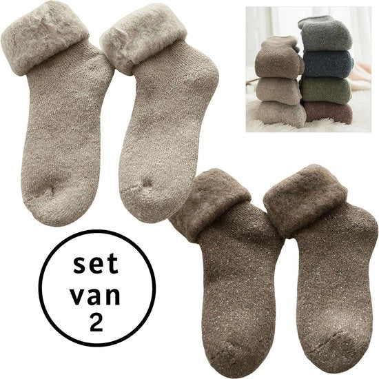 Sokkette calde invernali per donne - set da 2 paia - taglia 36-40 - lana - imbottite - calze da donna - calze per casa - marrone - off white - suggerimento di regalo