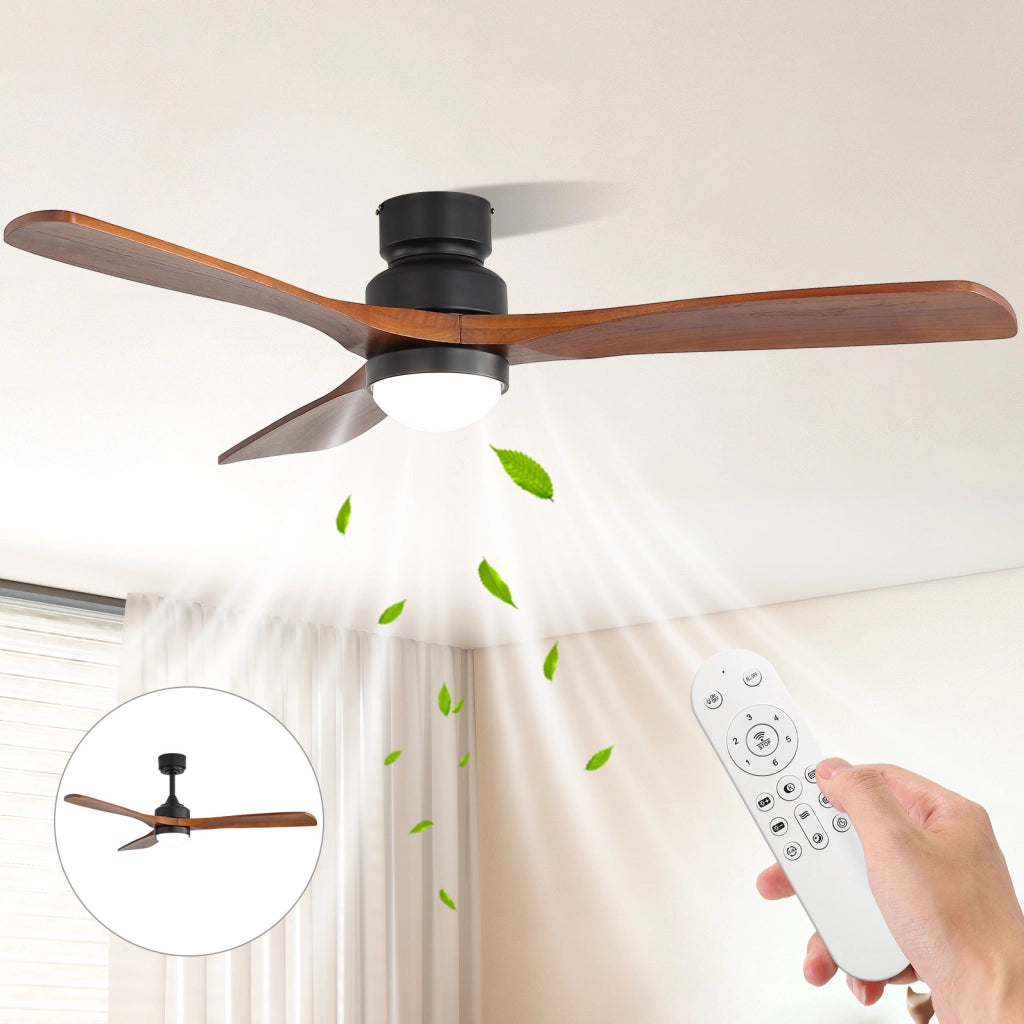 Ventilatore da soffitto 52'' nero con luce LED dimmerabile; motore DC e telecomando