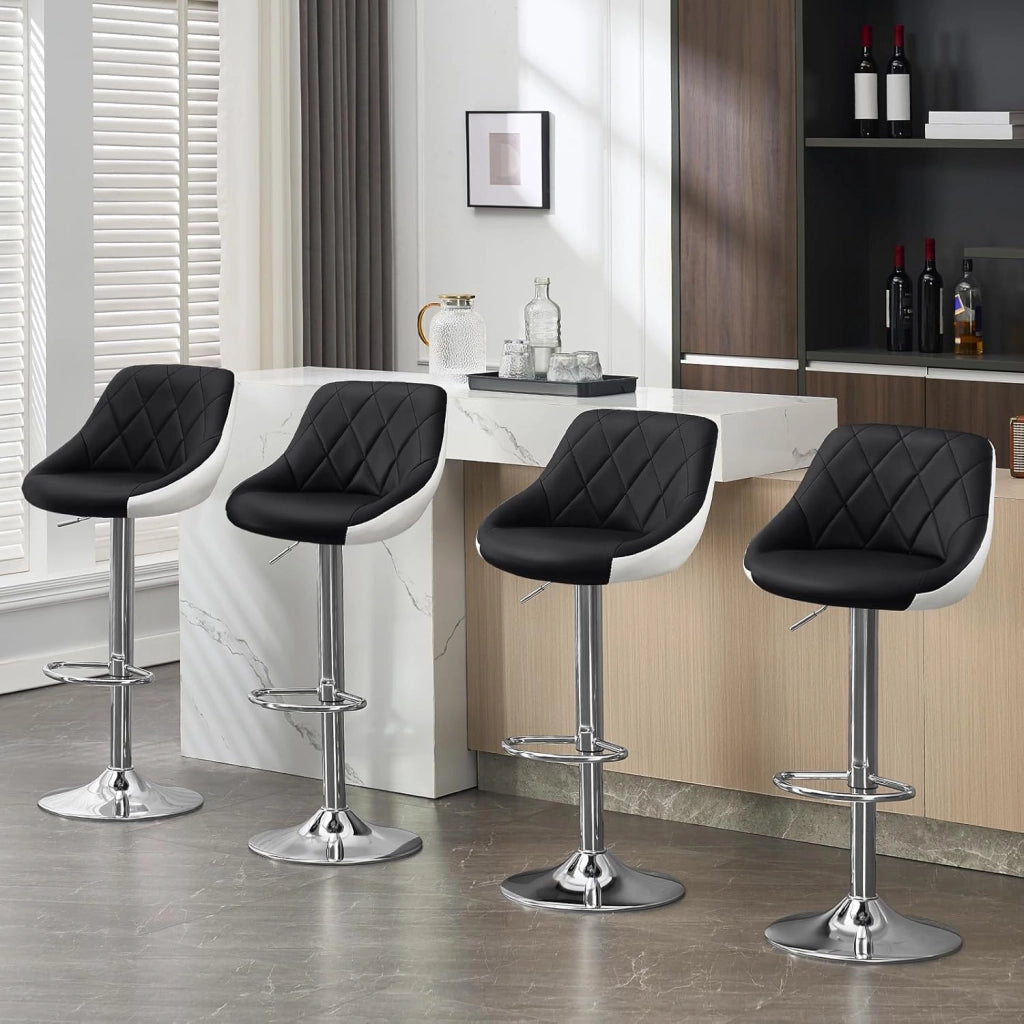 Sgabello cucina, Sgabello da Bar, Sedia da Bar Girevole Regolabile in Altezza, con Schienale Poggiapiedi, in PU, Nero, BH30sz-1