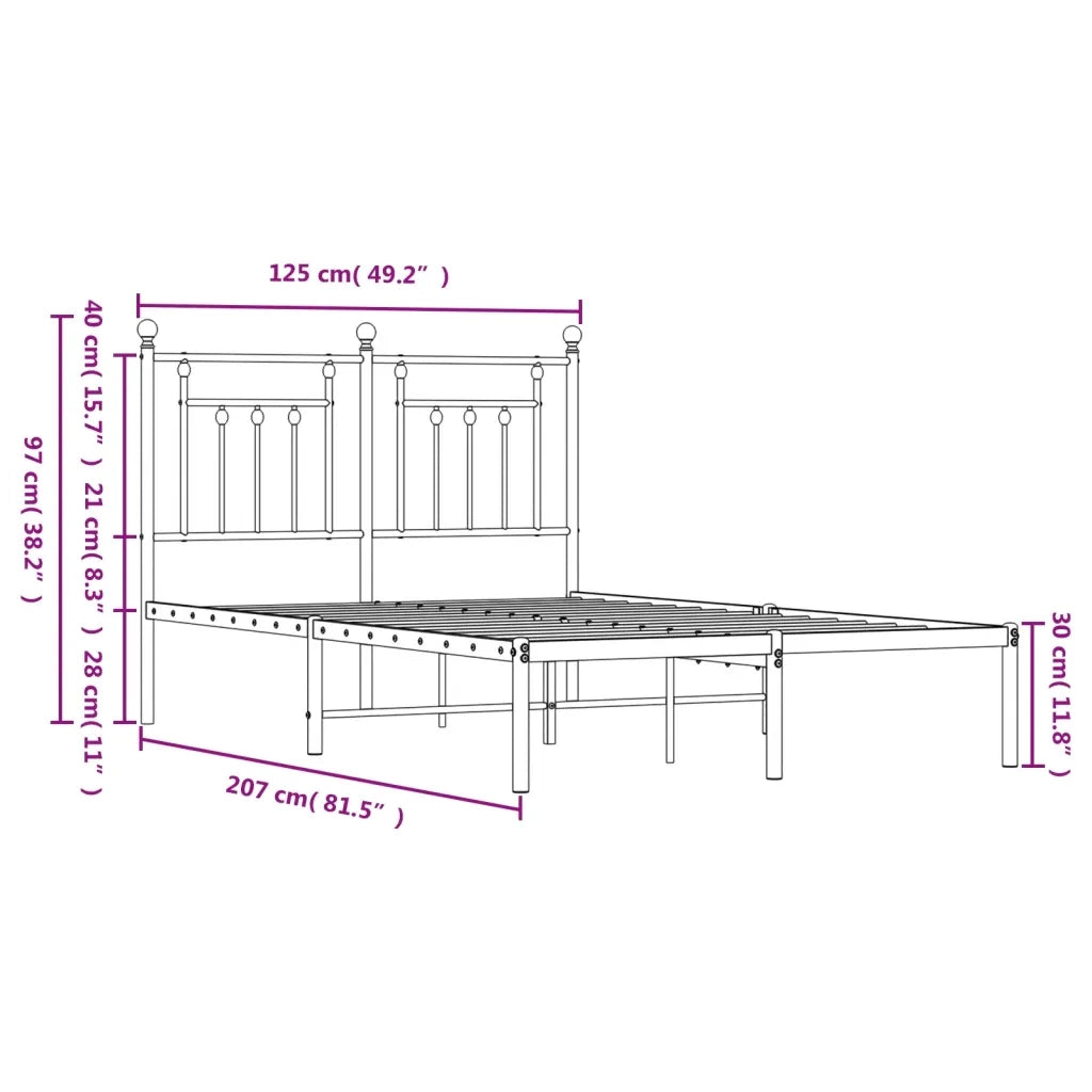 Letto matrimoniale | Letto per adulti | Giroletto con Testiera in Metallo Nero 120x200 cm