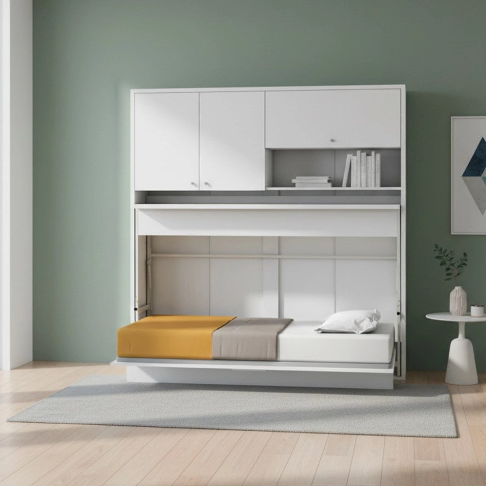 Letto a scomparsa salvaspazio singolo con scrivania estraibile Nitro bianco 207x35x208H