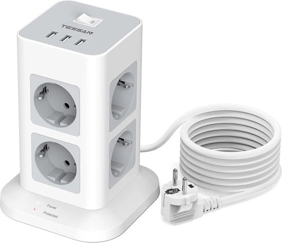 Cablareattacco, scatola di connessione, protezione contro sovraccarichi, scatola di connessione a 8 vie con 3 porte USB, torre di connessione multipla con cavo di estensione, distributore di corrente per uso domestico 3600W 16A
