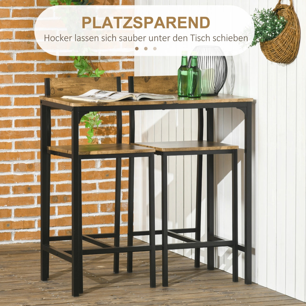 Set da Bar 3 Pezzi con Tavolo Alto e 2 Sgabelli in MDF e Metallo, Resistente e Pratico per Casa e Cucina, Marrone