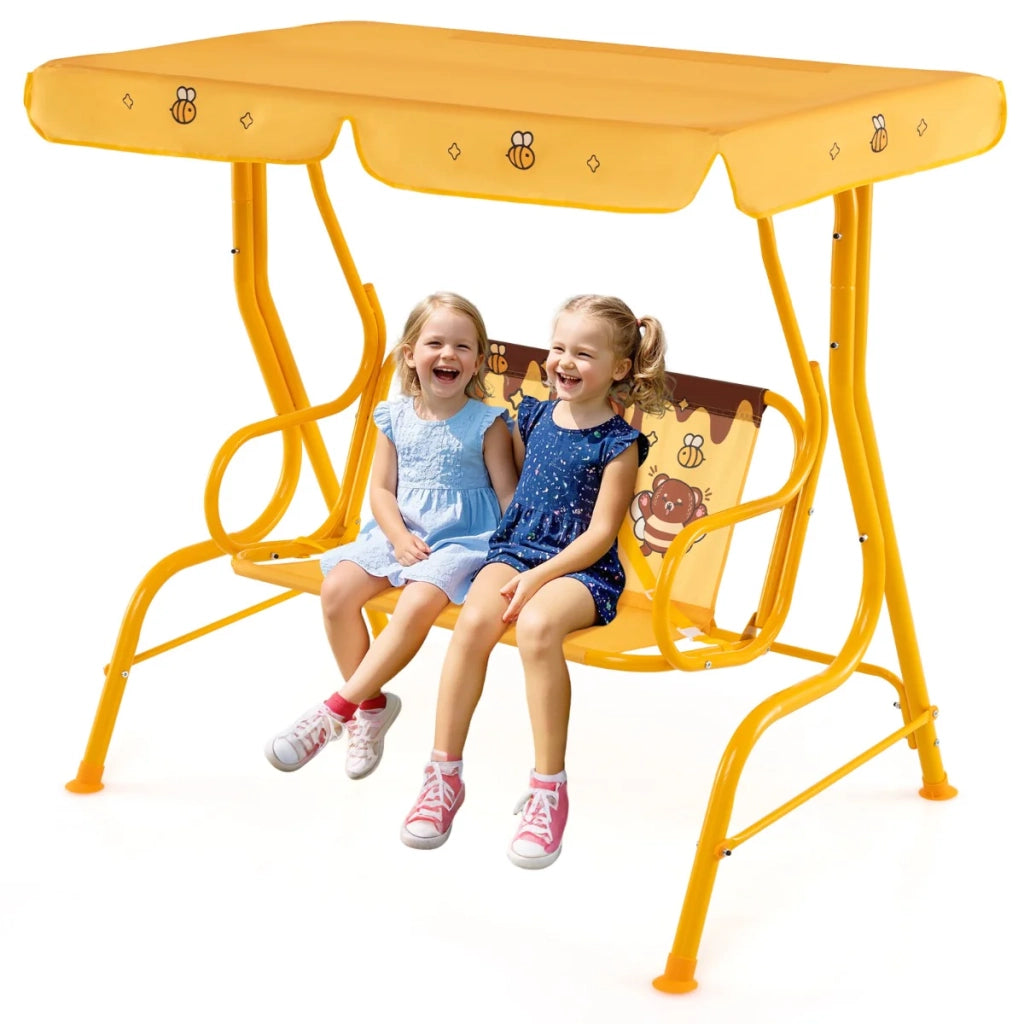 Sedia a dondolo per bambini da veranda 112 x 76,5 x 111 cm con dispositivi di sicurezza regolabili e design allegro in metallo giallo 20_0010527