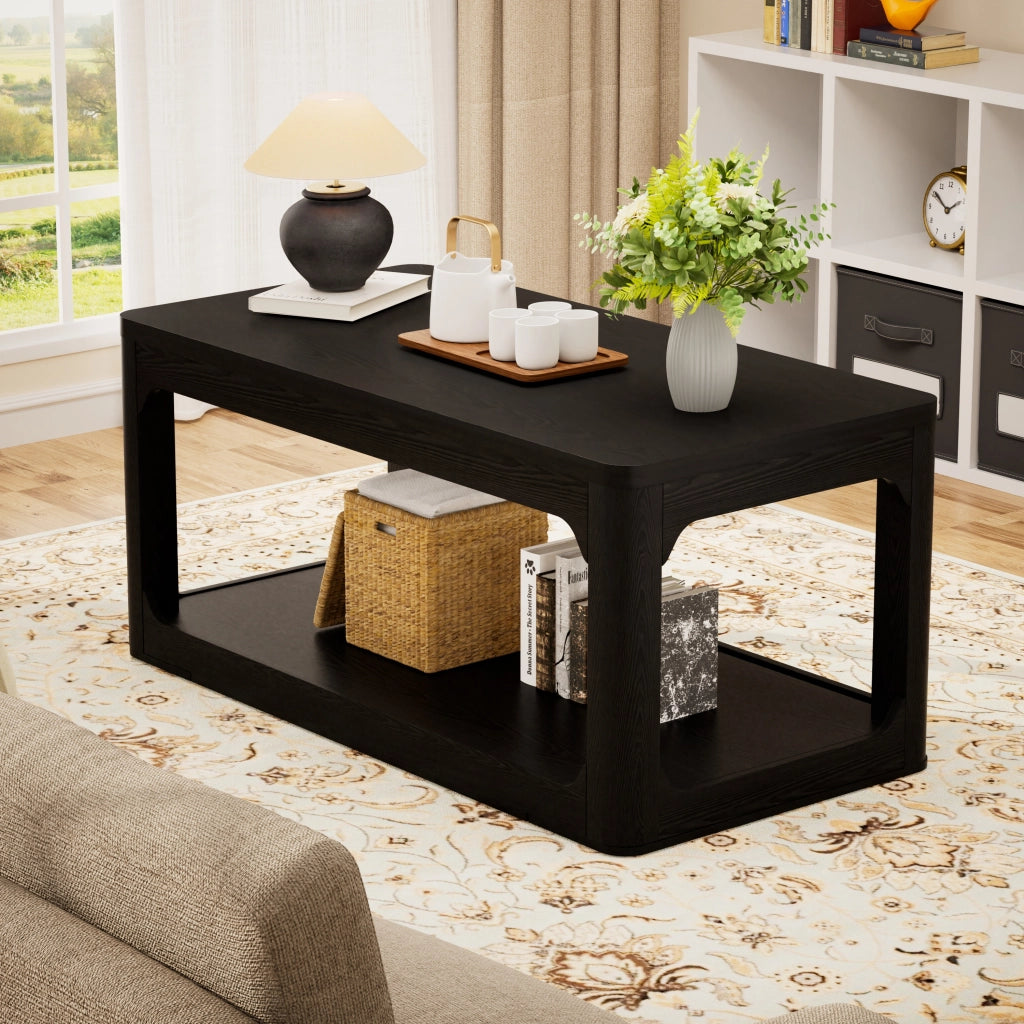 Tavolino basso con 2 vani contenitore, stile moderno, per soggiorno e camera da letto, in MDF, nero, 100 × 50 × 44,5 cm