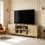 Mobile TV in rovere con vani aperti, ante doppie e gestione cavi, 135 cm