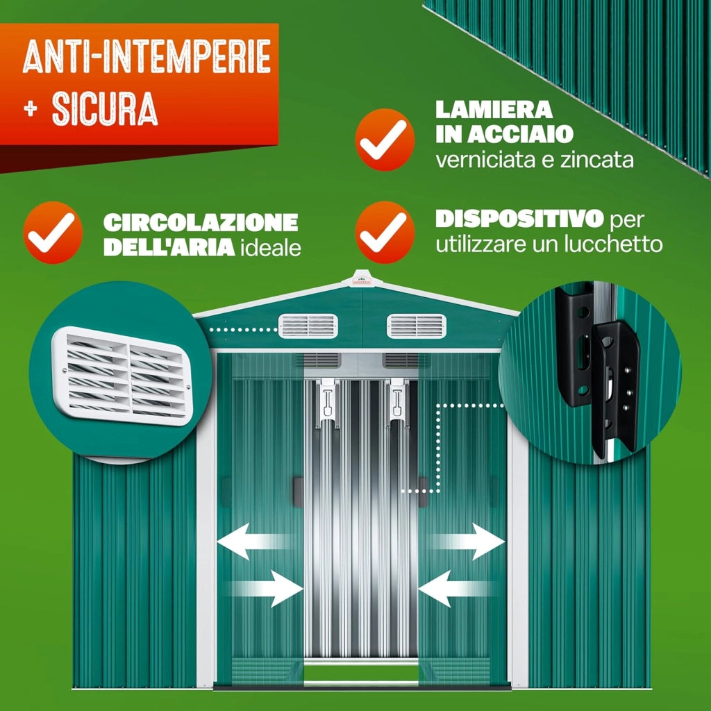 Capanno da Giardino XXL 5m² Fondamenta 260x205x180cm Porta Scorrevole Rimessa per Attrezzi da Esterno 9m³