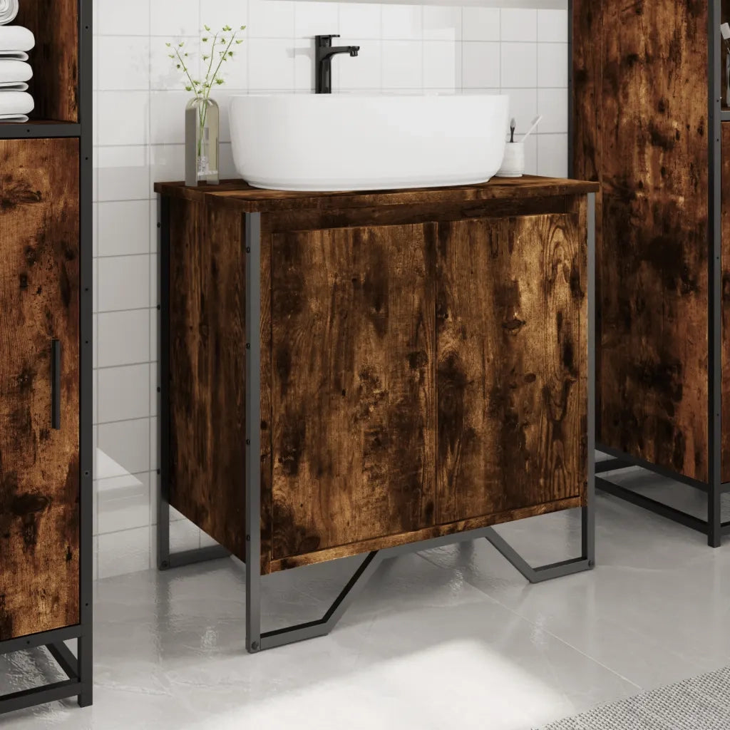 Mobile Lavabo | Armadio Lavabo Bagno Rovere Fumo 60x35x60 cm Legno Multistrato