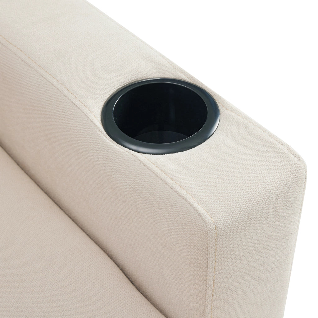 Divano ad Angolo con Chaise Longue Reversibile; Contenitore; Portabicchieri e 2 Cuscini; in Cotone e Lino; Beige