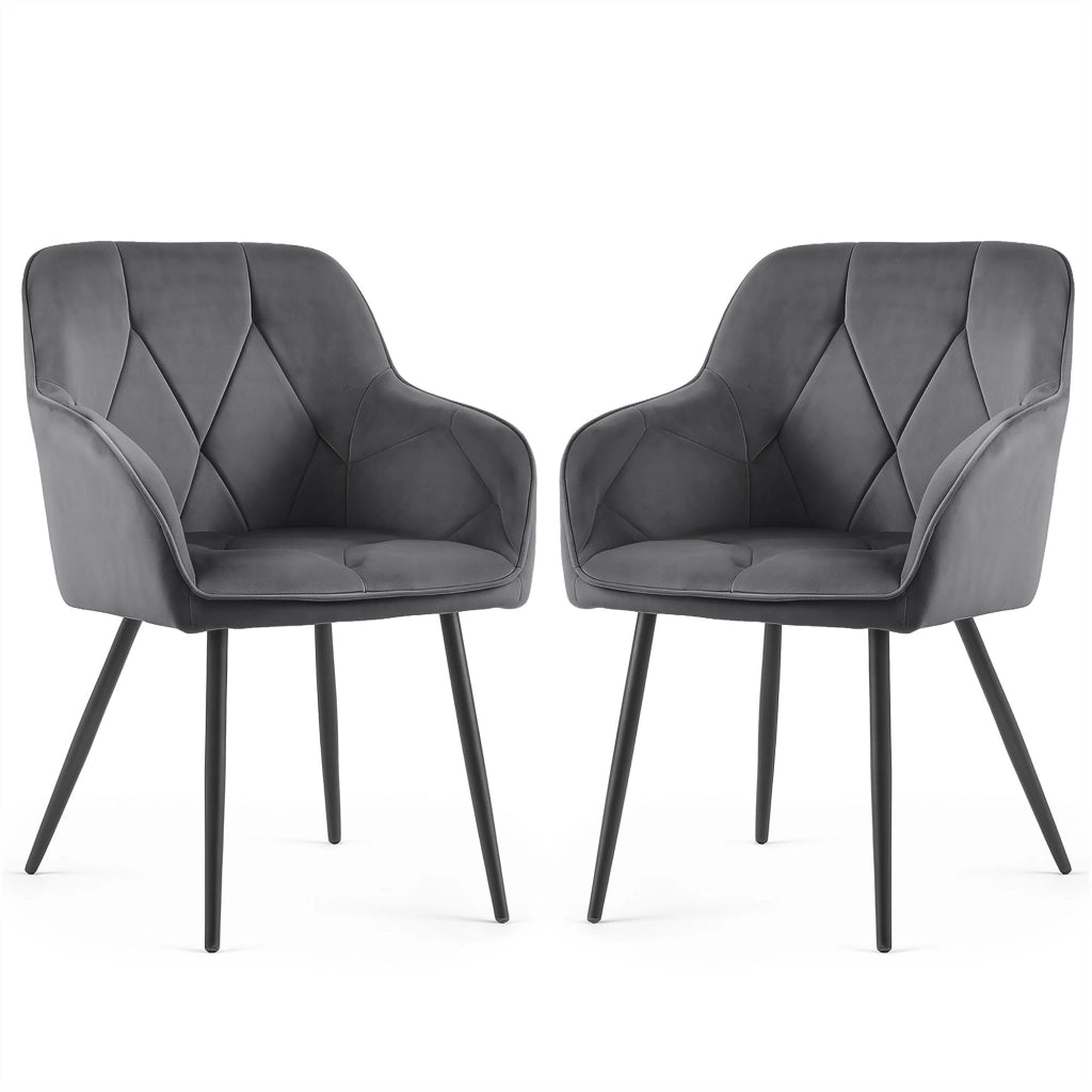 Set di 2 Sedie in velluto trapuntato DIAMANTE Grafite gambe nere