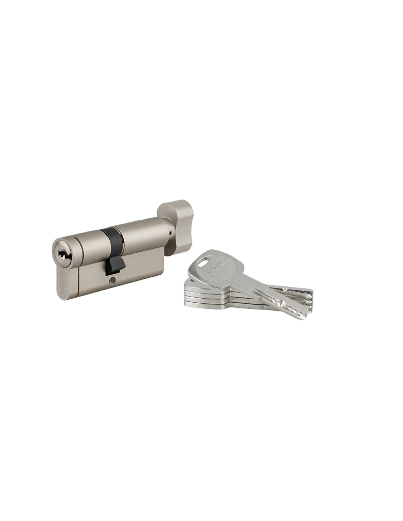 Cilindro europeo Transit 1 con pomolo 40 x 30 mm, nichelato, funzione emergenza, 5 chiavi – THIRARD