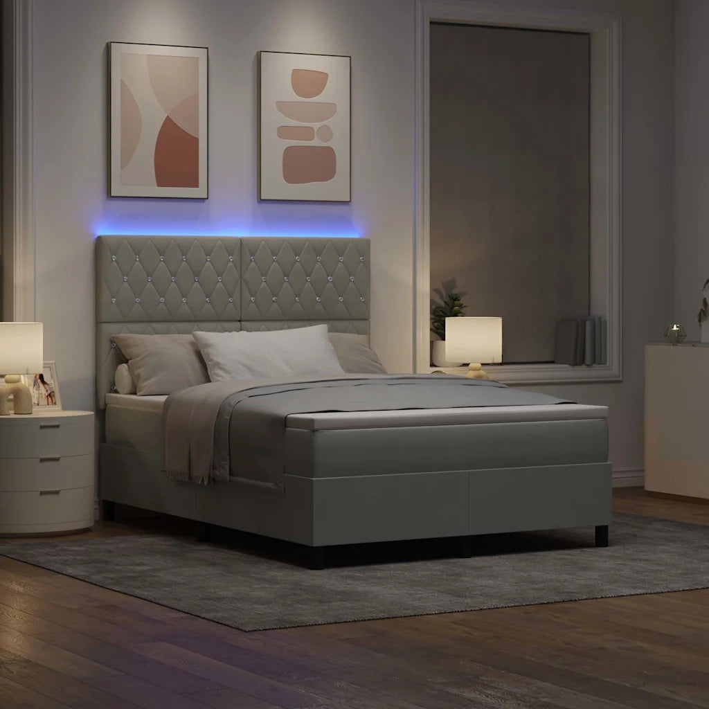 Letto a Sorgente LED Grigio chiaro 160 x 200 cm Tessuto