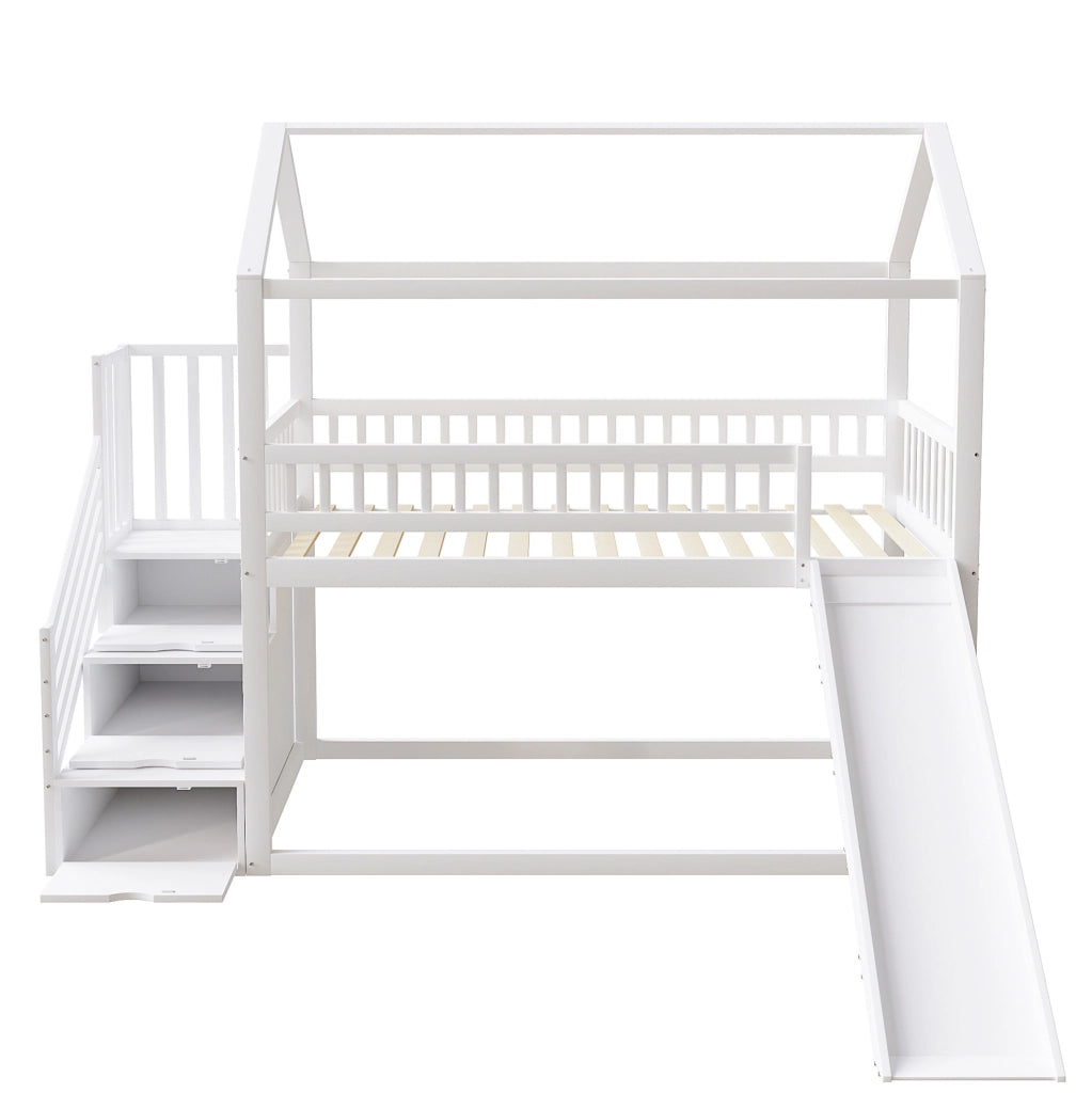 Letto a soppalco 90x200 cm con scivolo e scala contenitore in legno; metallo; compensato e MDF bianco