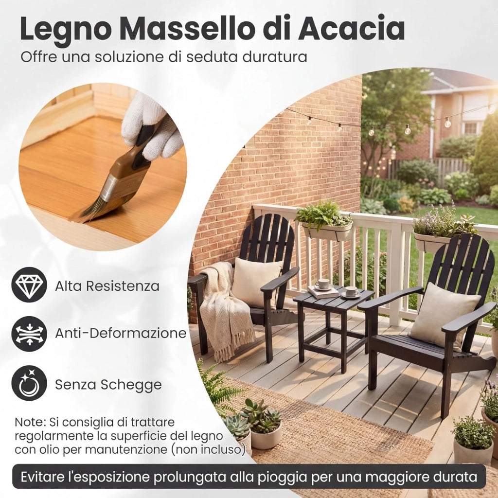 Adirondack-Sedia Giardino in Legno, Poltrona Esterno con Schienale Alta, Sedia a Sdraio Prendisole per Spiaggia Cortile Balcone, Portata 180 kg (Nero, 66 x 93 x 86 cm)