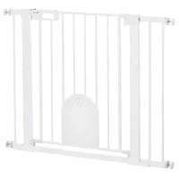 Cancellino per Cani Regolabile con Porta Piccola e Chiusura Automatica, 75-103x76cm, Bianco