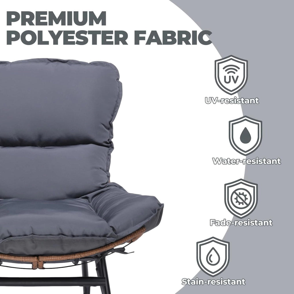 Sedia a dondolo, poltrona relax, struttura in acciaio, poggiapiedi estraibile, portata fino a 136 kg, per dormire, soggiorno, terrazza, giardino, grigio