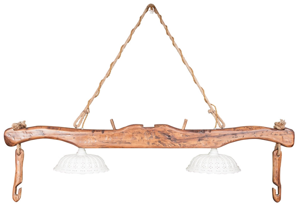 Biscottini Giogo lampadario in legno massello di tiglio finitura noce chiaro Made in Italy