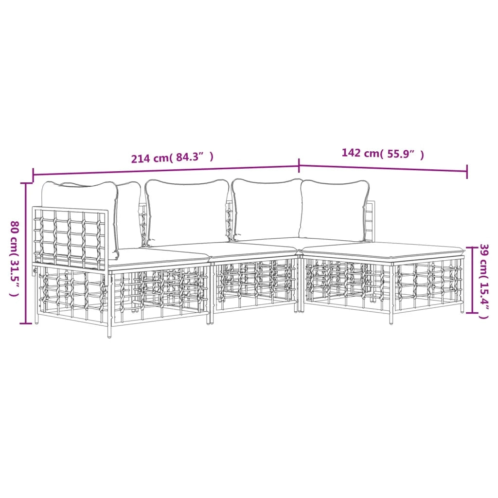 Set Divani da Giardino 4 pz con Cuscini Antracite in Polyrattan 3186738