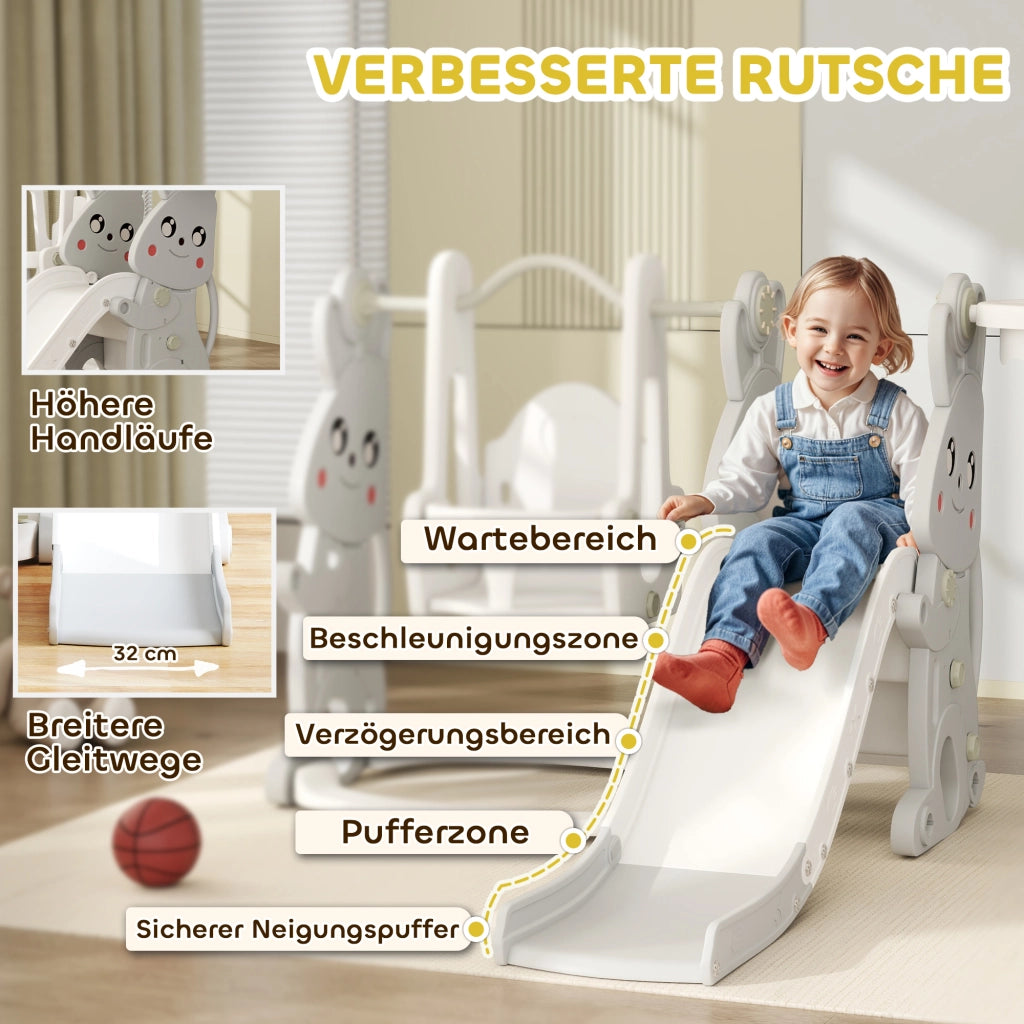 Set Gioco 4-in-1 Bambini ¨C Xylo ¨C Scivolo Altalena Arrampicata Canestro Grigio Coniglio
