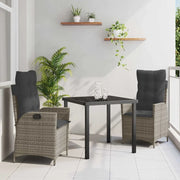 Set da Pranzo per Giardino con cuscino 3 pcs Grigio polyrattan 3380498