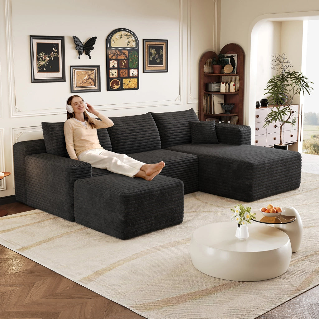 Divano angolare in tessuto con schiuma ad alta elasticità e montaggio semplice nero 241 × 151 × 58 cm